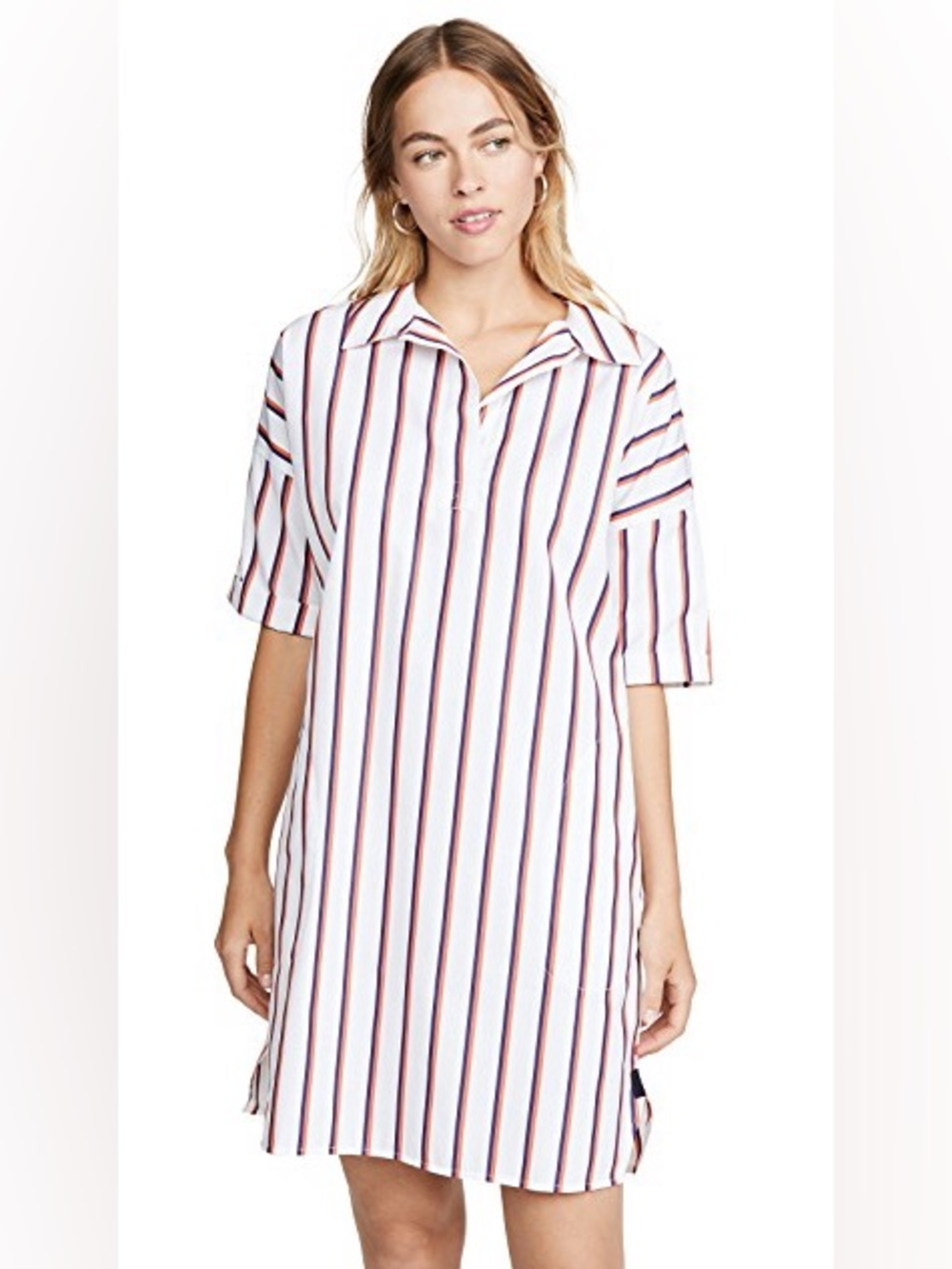 KULE Striped Shift Mini Dress in White/Orange/Blue Size XS